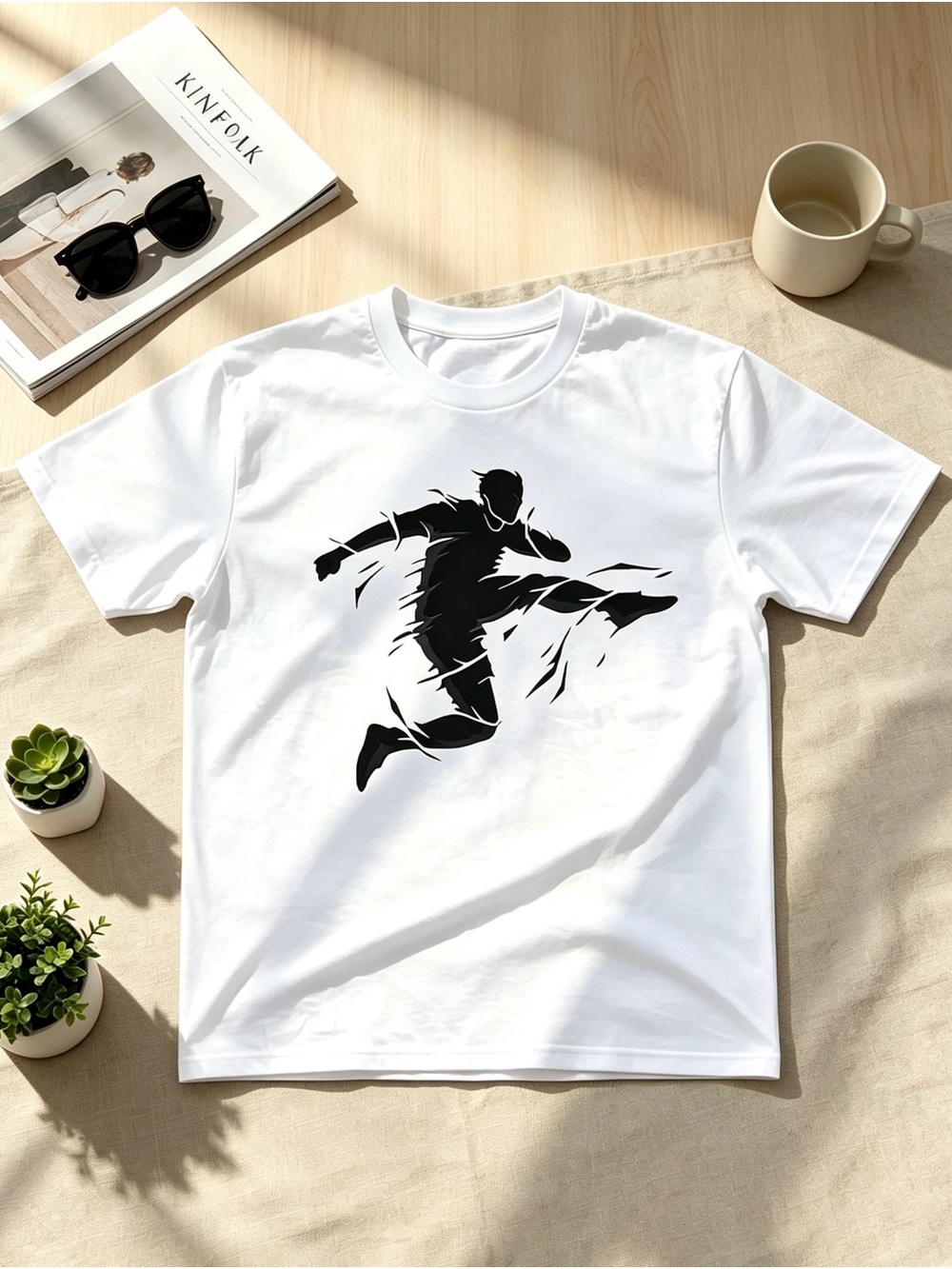 Men's White Short Sleeve Graphic Tee - Active Kick Silhouette